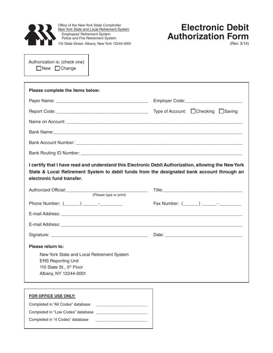 Electronic Debit Authorization Form - New York, Page 1