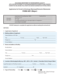 DEQ Form 2M1 &quot;Application for Permit to Discharge Municipal/Domestic Wastewater&quot; - Oklahoma