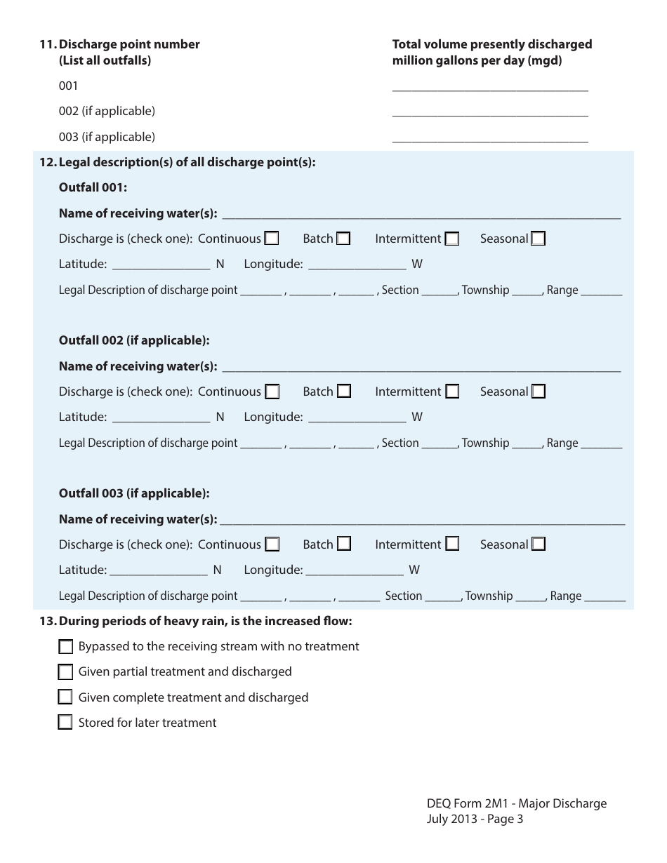 DEQ Form 2M1 Application for Permit to Discharge Municipal / Domestic Wastewater - Oklahoma, Page 3