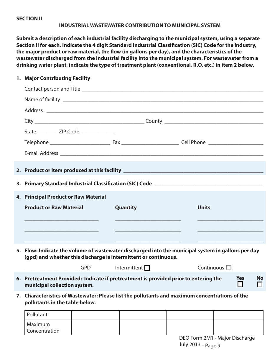 DEQ Form 2M1 Application for Permit to Discharge Municipal / Domestic Wastewater - Oklahoma, Page 9