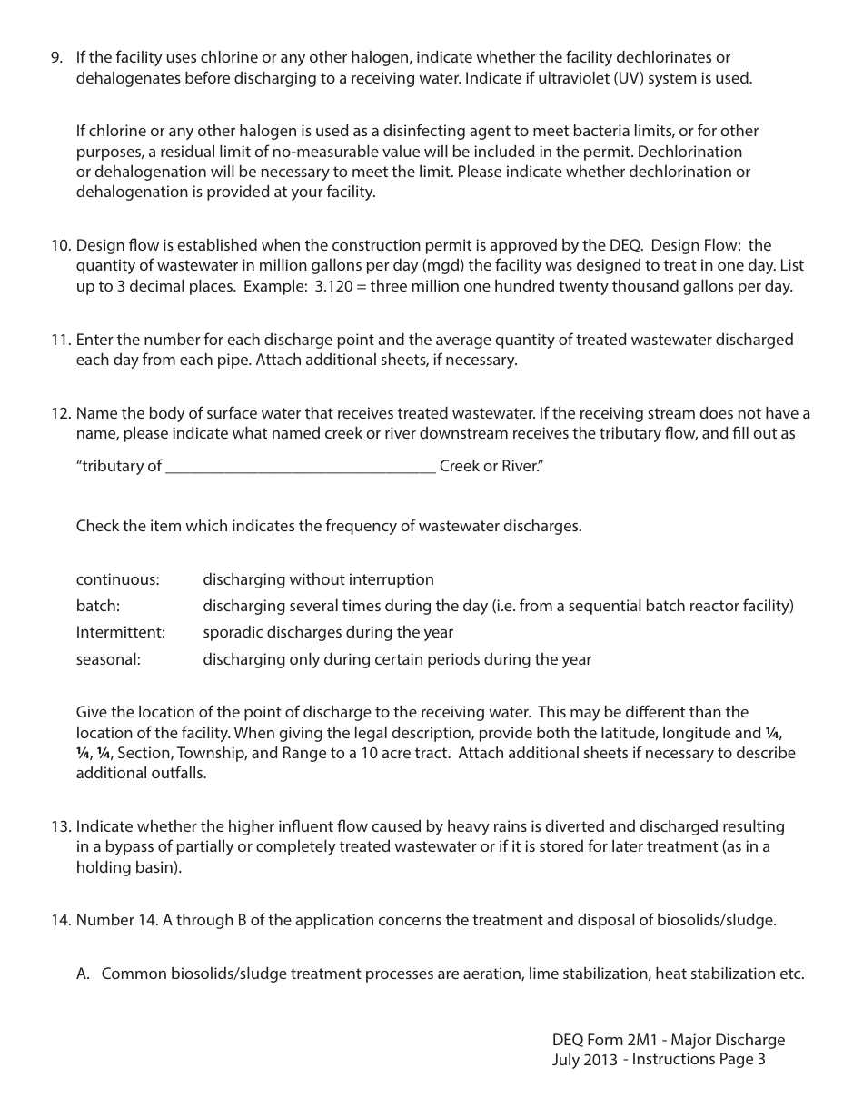 Instructions for DEQ Form 2M1 Application for Permit to Discharge Municipal / Domestic Wastewater - Oklahoma, Page 3