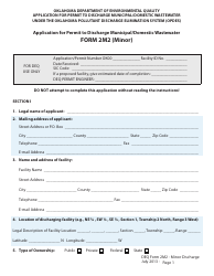 DEQ Form 2M2 &quot;Application for Permit to Discharge Municipal/Domestic Wastewater&quot; - Oklahoma