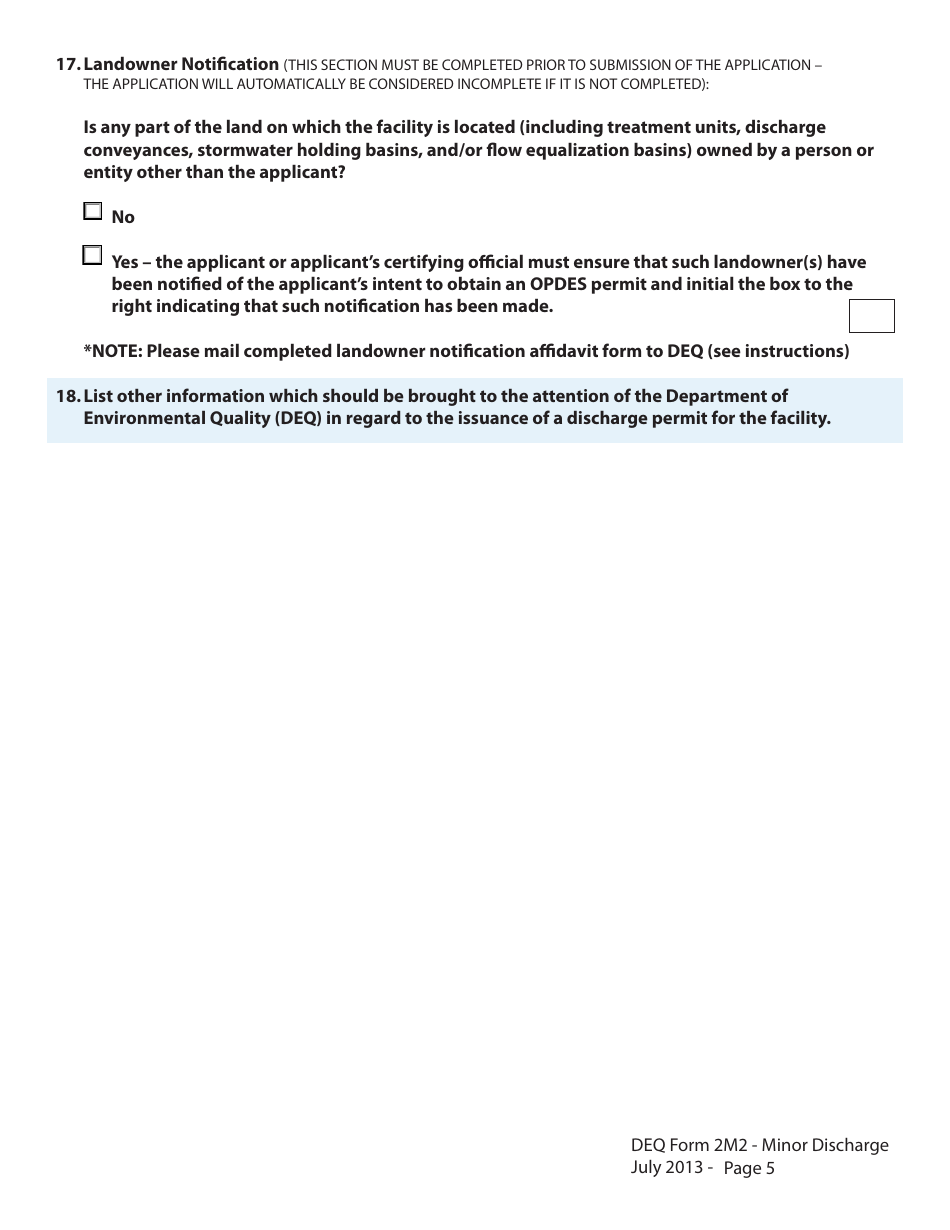 DEQ Form 2M2 Application for Permit to Discharge Municipal / Domestic Wastewater - Oklahoma, Page 5