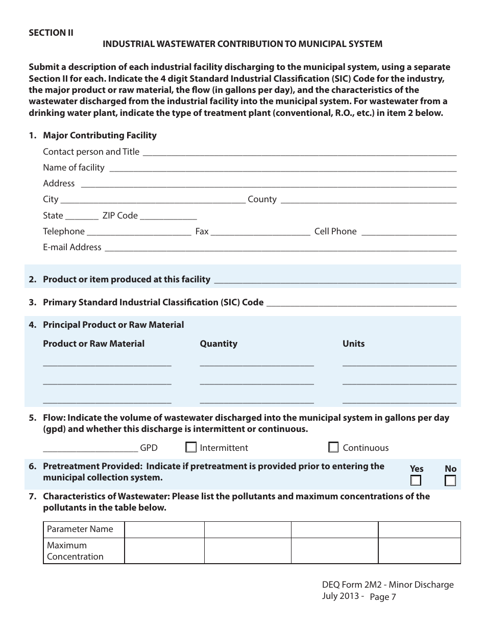 DEQ Form 2M2 Application for Permit to Discharge Municipal / Domestic Wastewater - Oklahoma, Page 7