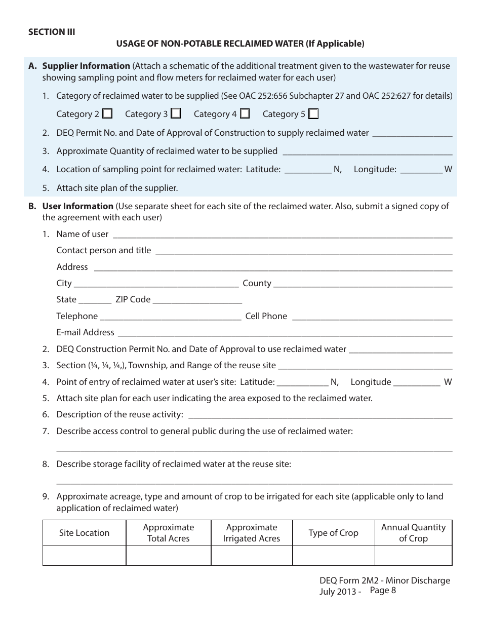 DEQ Form 2M2 Application for Permit to Discharge Municipal / Domestic Wastewater - Oklahoma, Page 8