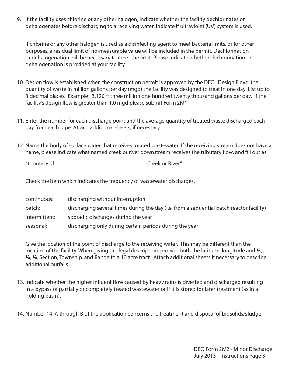 Instructions for DEQ Form 2M2 Application for Permit to Discharge Municipal / Domestic Wastewater - Oklahoma, Page 3
