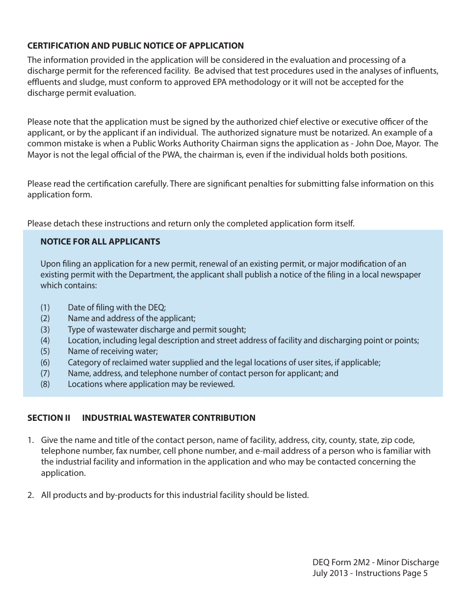 Instructions for DEQ Form 2M2 Application for Permit to Discharge Municipal / Domestic Wastewater - Oklahoma, Page 5