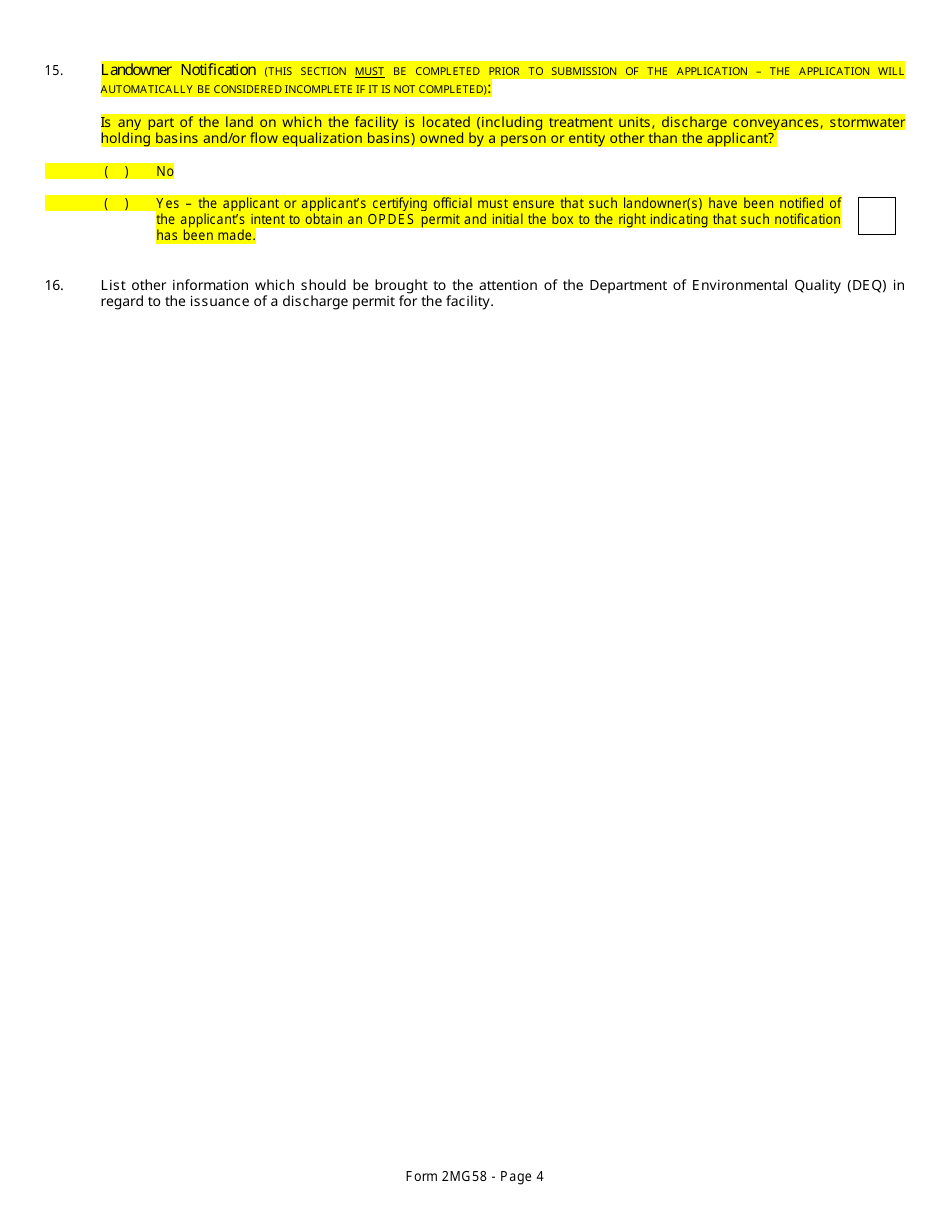 DEQ Form 2MG58 Discharge Lagoon General Permit Application - Oklahoma, Page 10