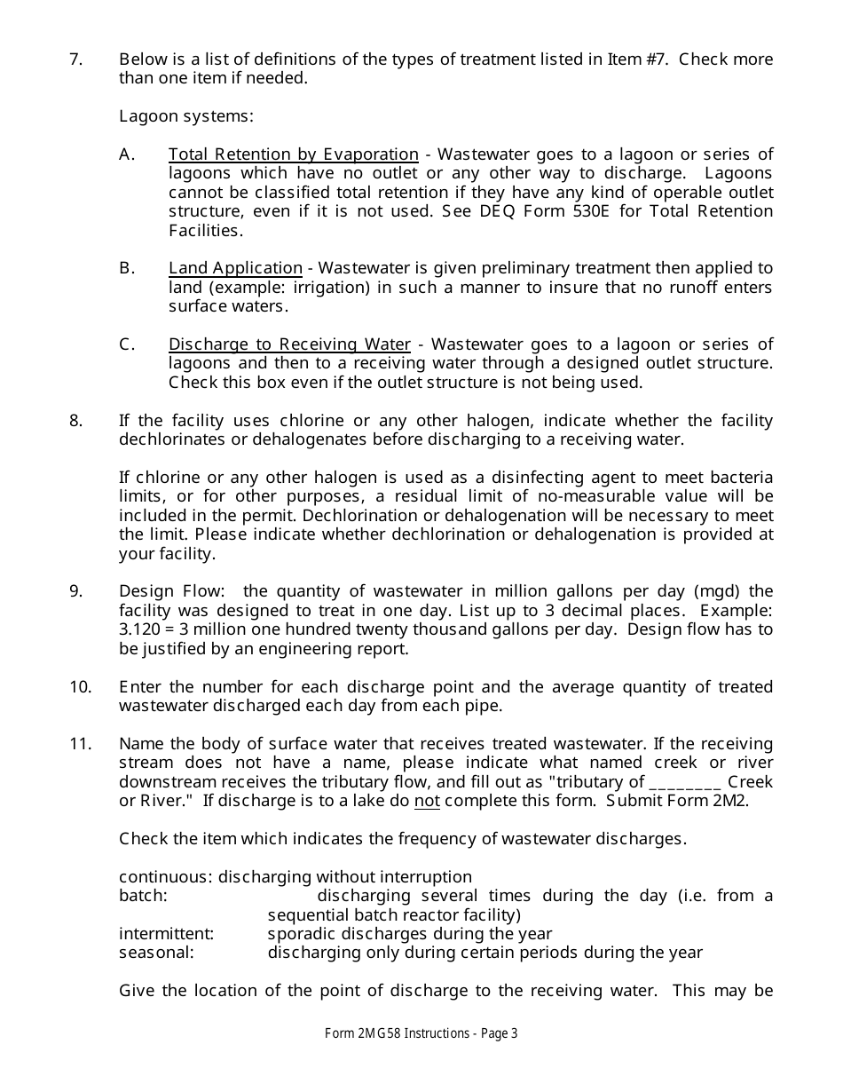 DEQ Form 2MG58 Discharge Lagoon General Permit Application - Oklahoma, Page 3