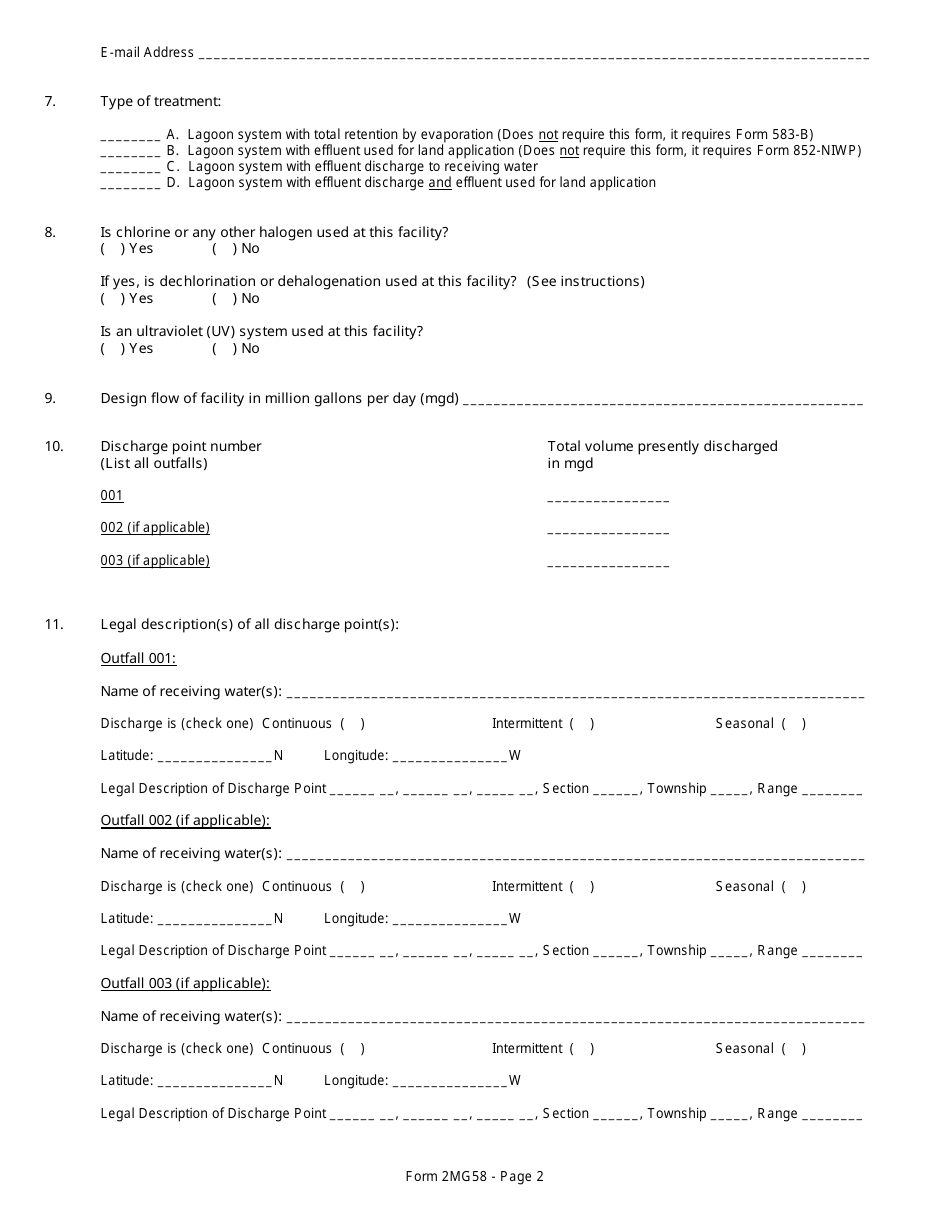 DEQ Form 2MG58 Discharge Lagoon General Permit Application - Oklahoma, Page 8
