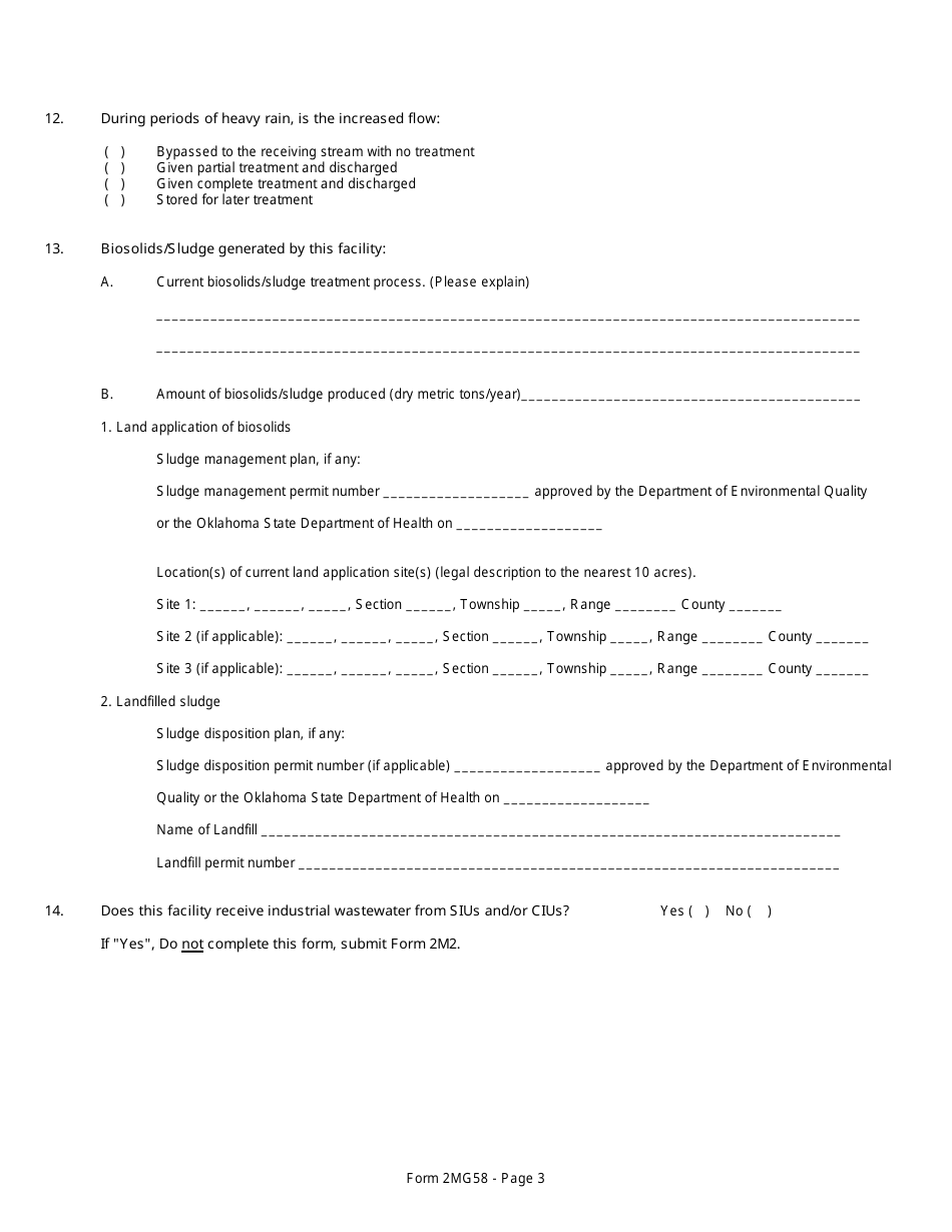 DEQ Form 2MG58 Discharge Lagoon General Permit Application - Oklahoma, Page 9
