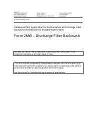DEQ Form 2MW Application for Authorization Under General Permit Okg38 to Discharge Filter Backwash Wastewater Under the Oklahoma Pollutant Discharge Elimination System (Opdes) - Oklahoma