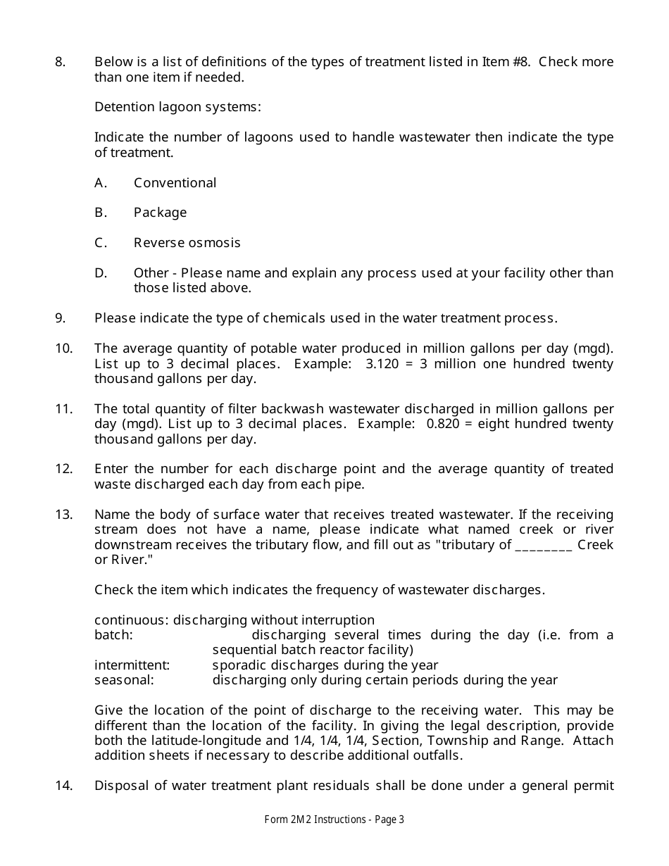 DEQ Form 2MW Application for Authorization Under General Permit Okg38 to Discharge Filter Backwash Wastewater Under the Oklahoma Pollutant Discharge Elimination System (Opdes) - Oklahoma, Page 3