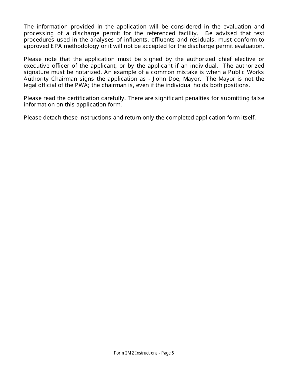 DEQ Form 2MW Application for Authorization Under General Permit Okg38 to Discharge Filter Backwash Wastewater Under the Oklahoma Pollutant Discharge Elimination System (Opdes) - Oklahoma, Page 5