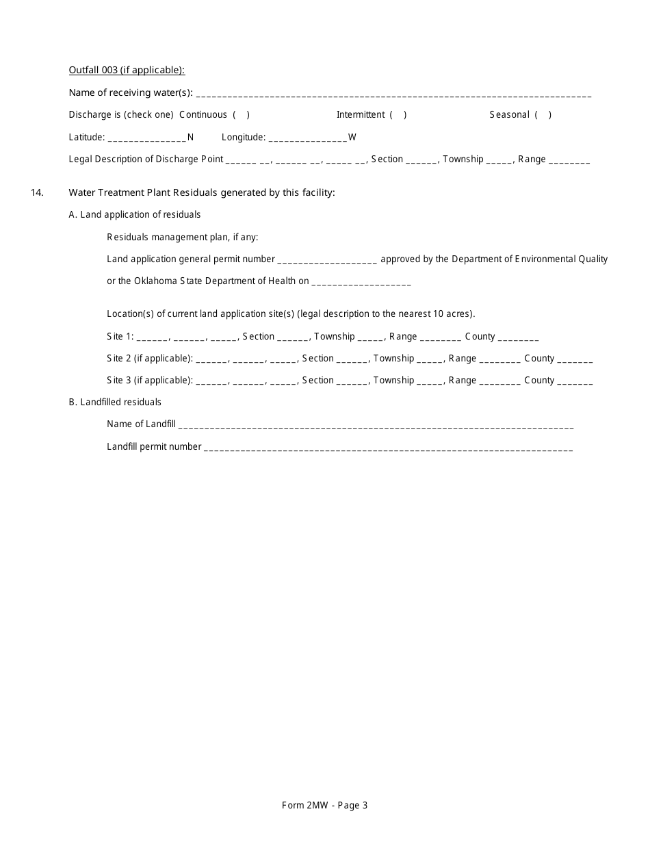 DEQ Form 2MW Application for Authorization Under General Permit Okg38 to Discharge Filter Backwash Wastewater Under the Oklahoma Pollutant Discharge Elimination System (Opdes) - Oklahoma, Page 8