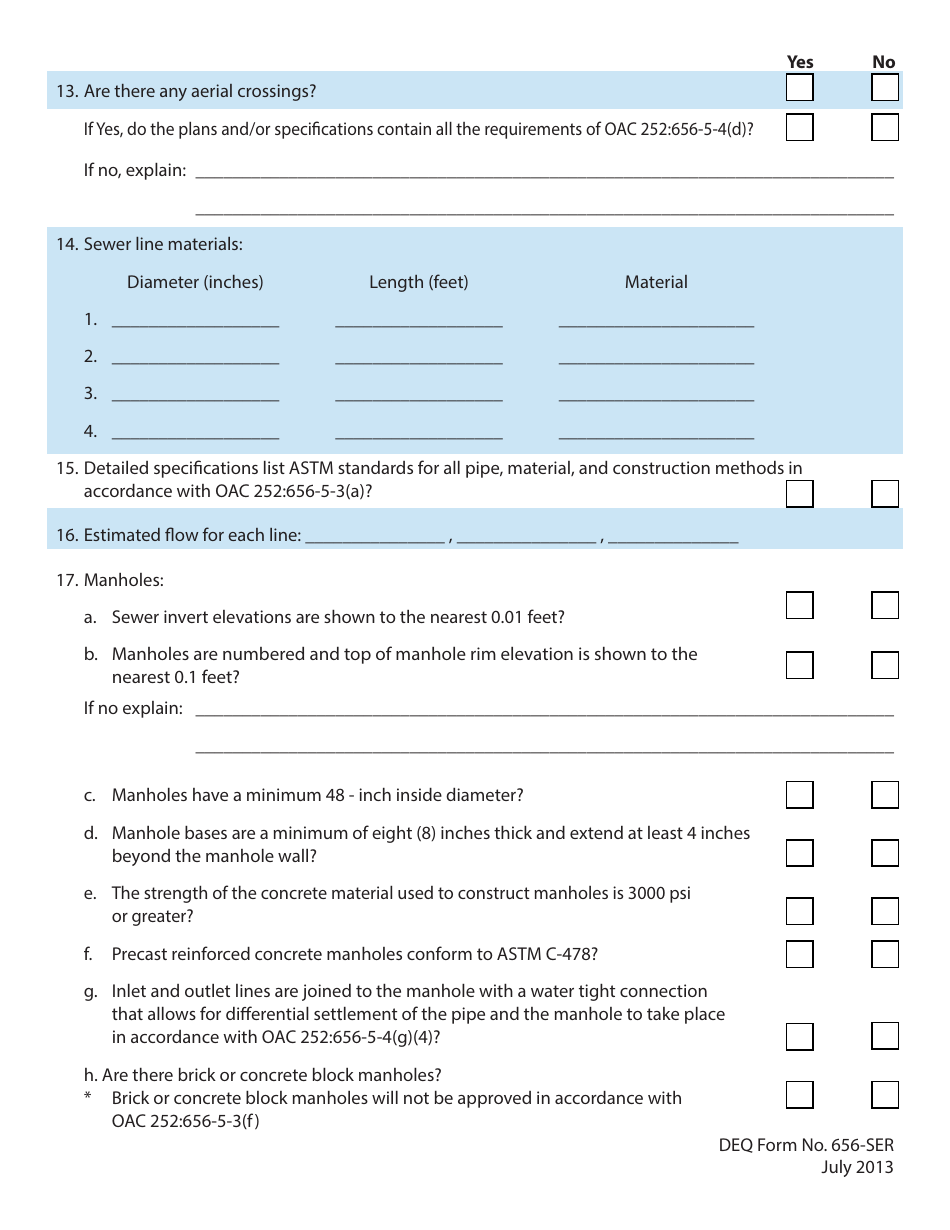 DEQ Form 626-SER Sanitary Sewer Extensions, Lift Stations, and Force Mains Engineering Report Form - Oklahoma, Page 3