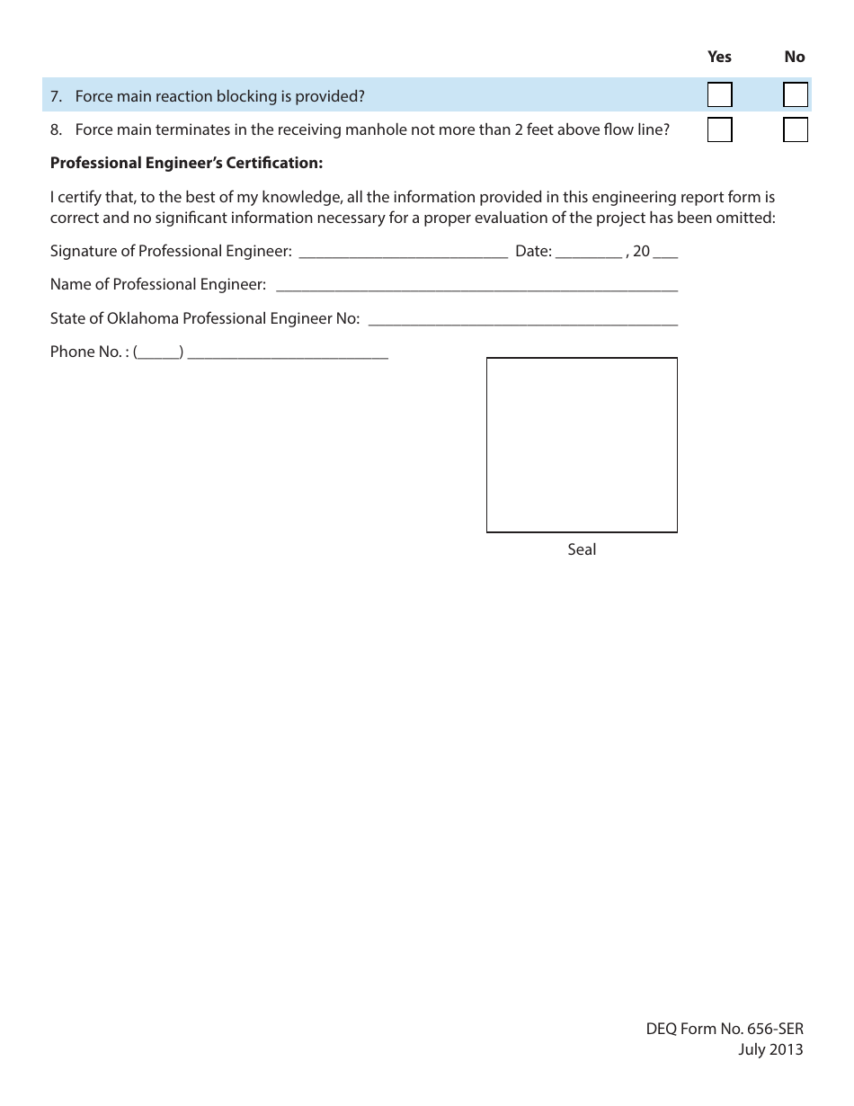 DEQ Form 626-SER Sanitary Sewer Extensions, Lift Stations, and Force Mains Engineering Report Form - Oklahoma, Page 6