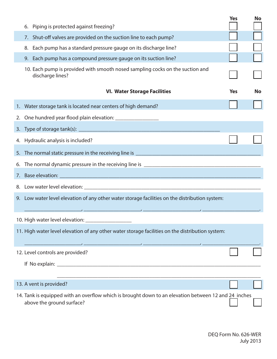 DEQ Form 626-WER Water Distribution Systems and Ground Water Wells Engineering Report Form - Oklahoma, Page 10