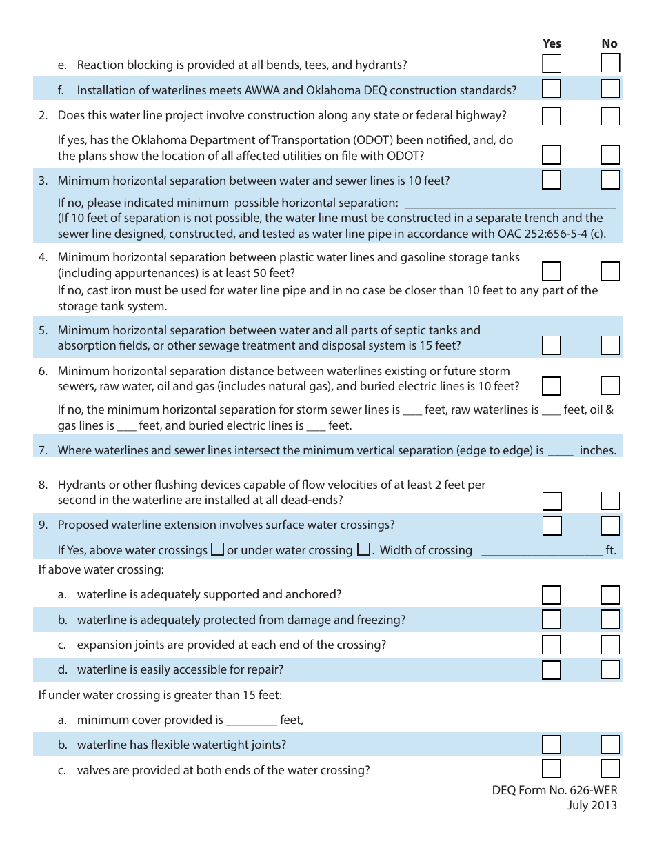 DEQ Form 626-WER Water Distribution Systems and Ground Water Wells Engineering Report Form - Oklahoma, Page 4