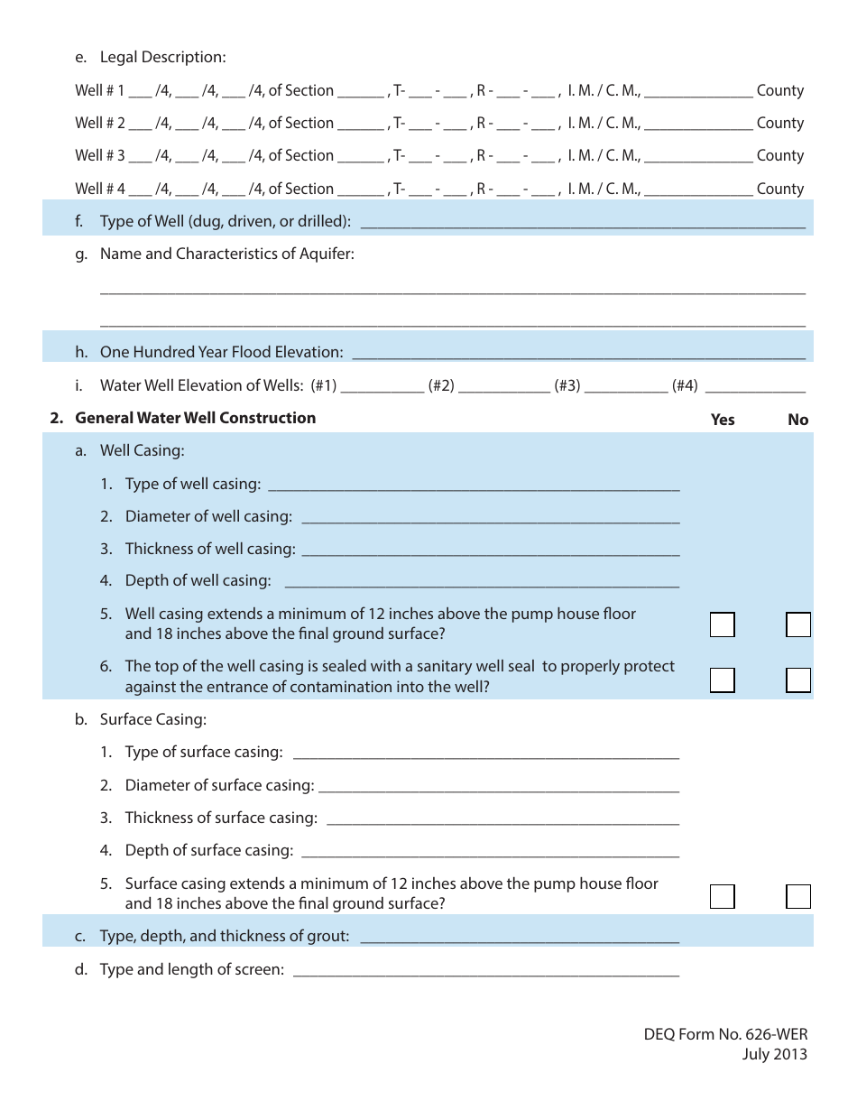 DEQ Form 626-WER Water Distribution Systems and Ground Water Wells Engineering Report Form - Oklahoma, Page 6
