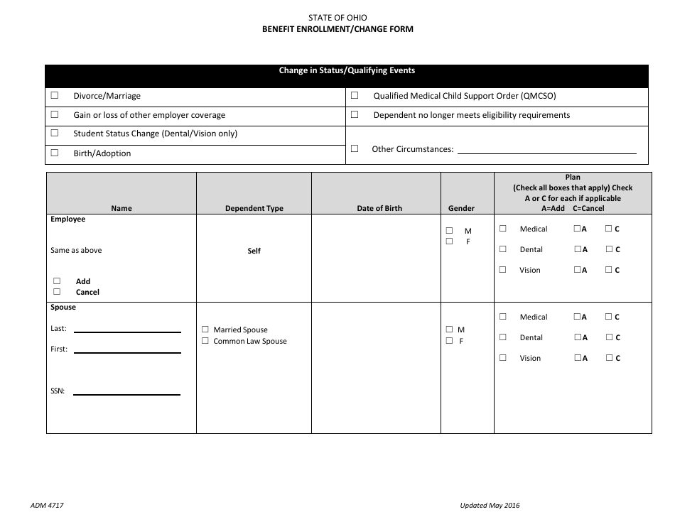 Form ADM4717 Benefit Enrollment / Change Form - Ohio, Page 2