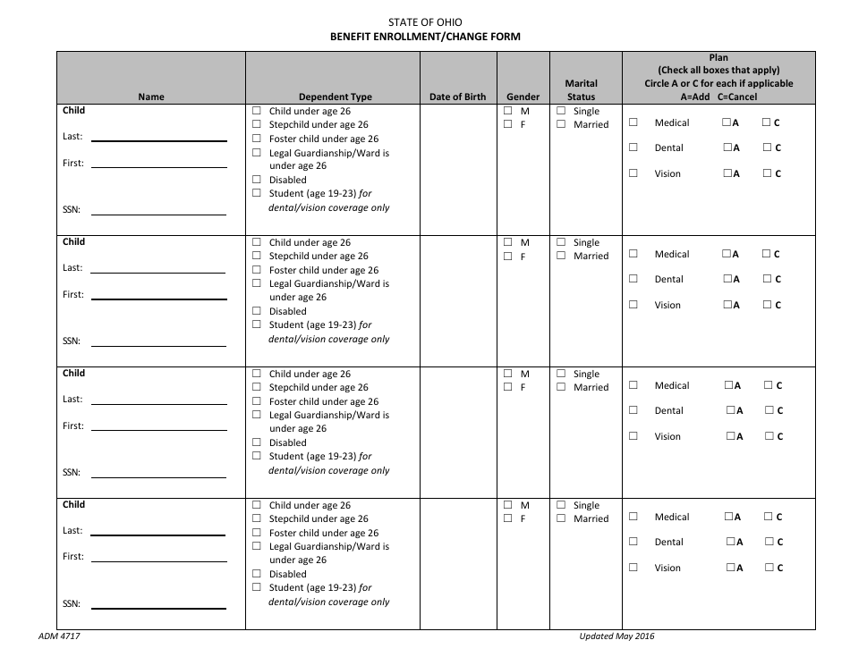 Form ADM4717 Benefit Enrollment / Change Form - Ohio, Page 3
