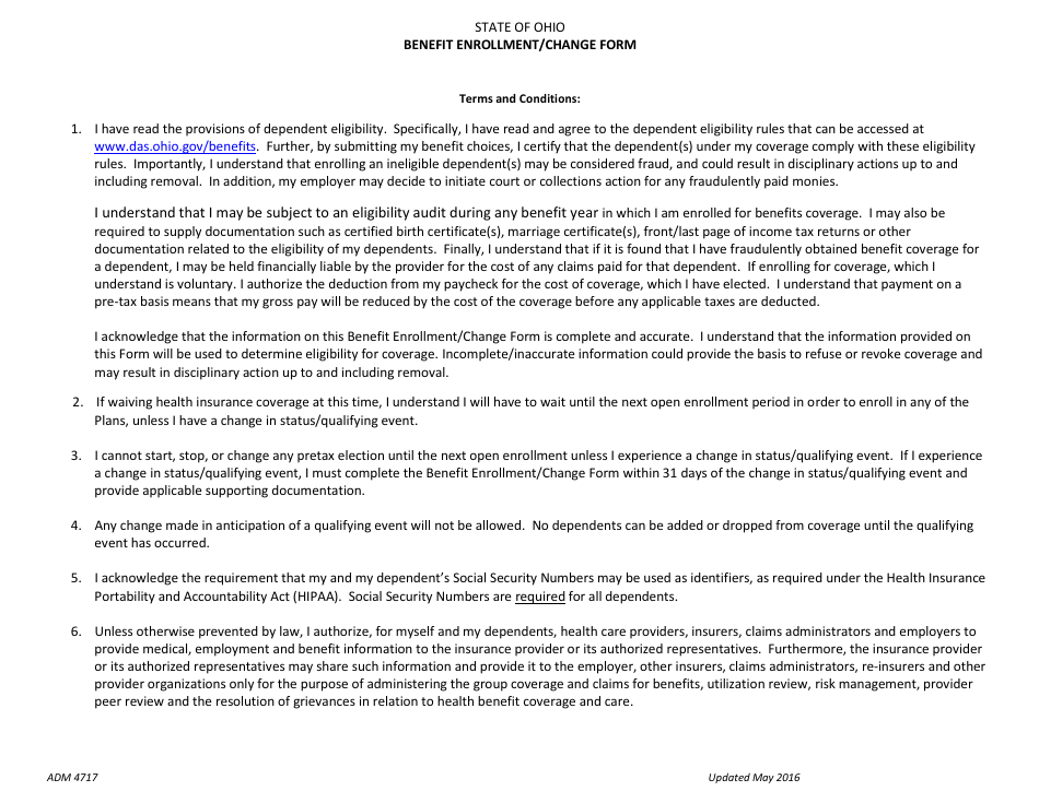 Form ADM4717 Benefit Enrollment / Change Form - Ohio, Page 4