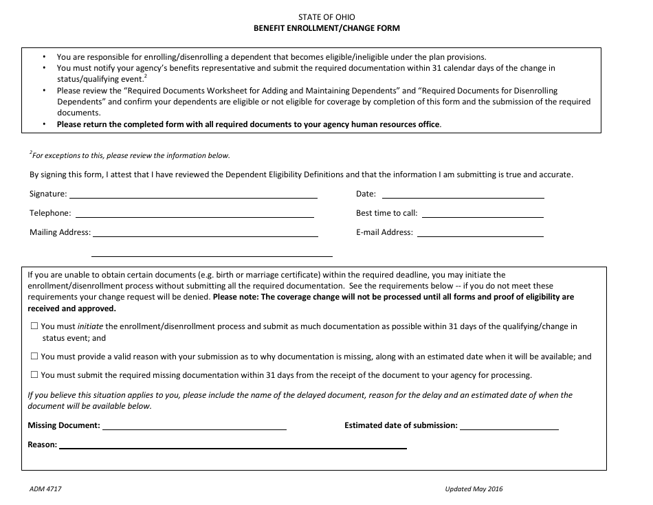 Form ADM4717 Benefit Enrollment / Change Form - Ohio, Page 5