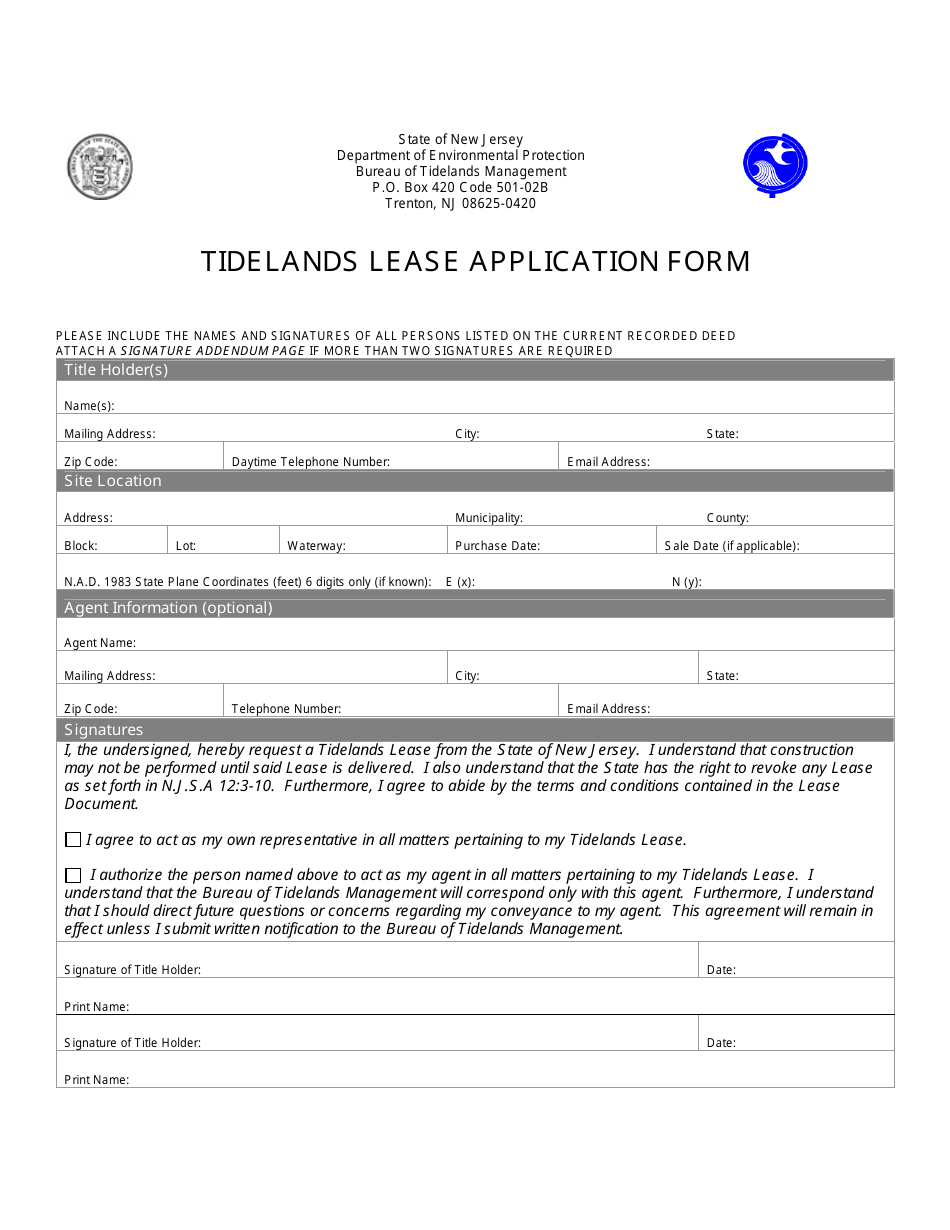 Tidelands Lease Application Form - New Jersey, Page 1