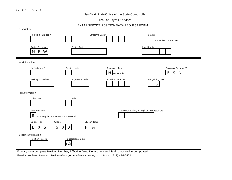 Form AC3217 Extra Service Position Data Request Form - New York, Page 1