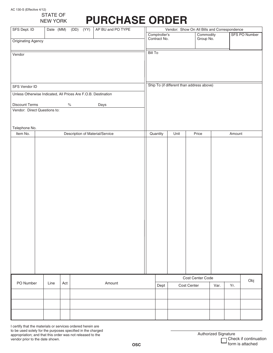 Form AC130-S Purchase Order - New York, Page 3