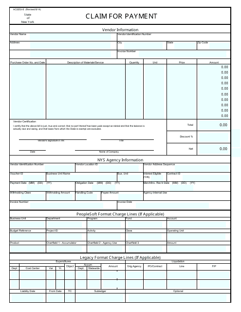 Form AC3253-S Claim for Payment - New York