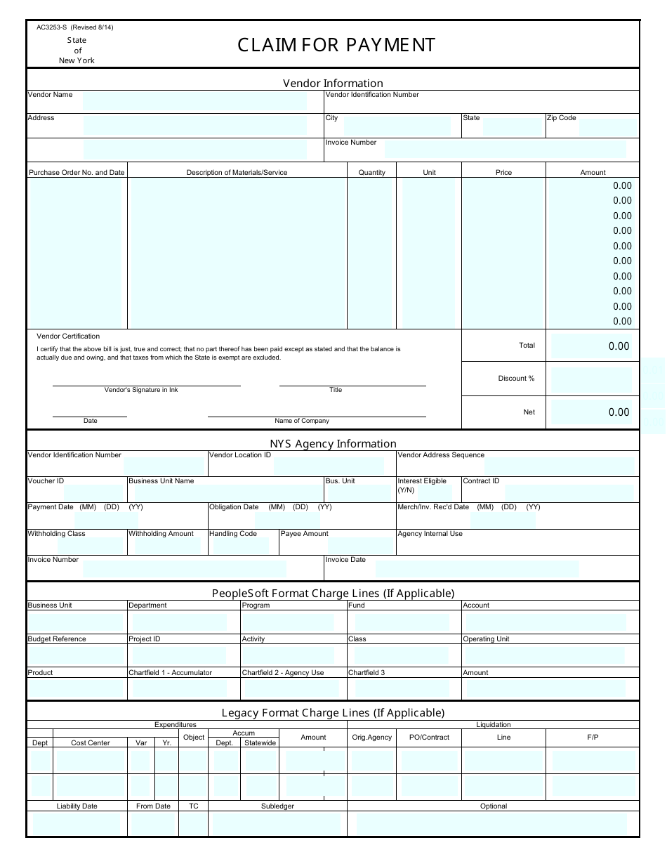 Form AC3253-S Claim for Payment - New York, Page 1