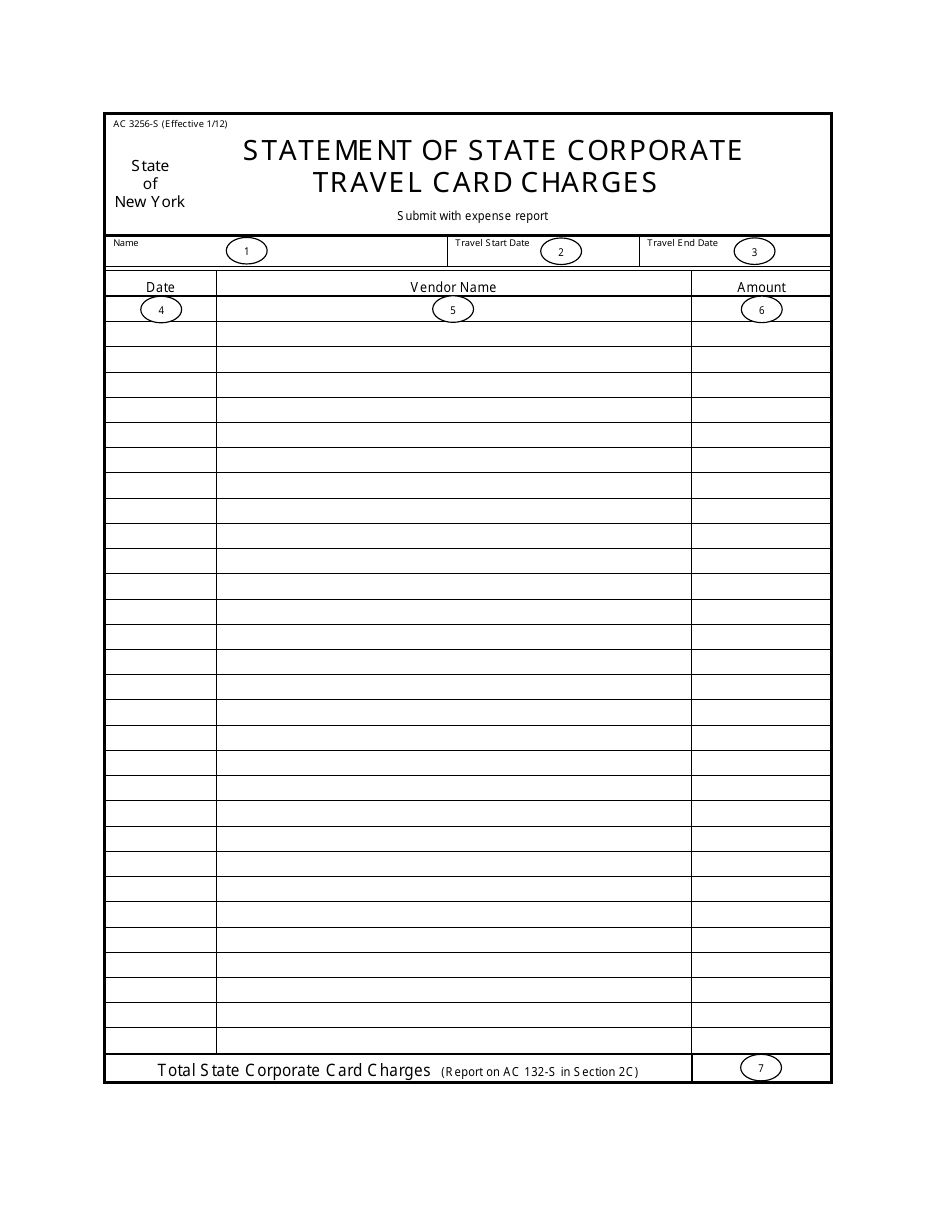 Instructions for Form AC3256-S Statement of State Corporate Travel Card Charges - New York, Page 1