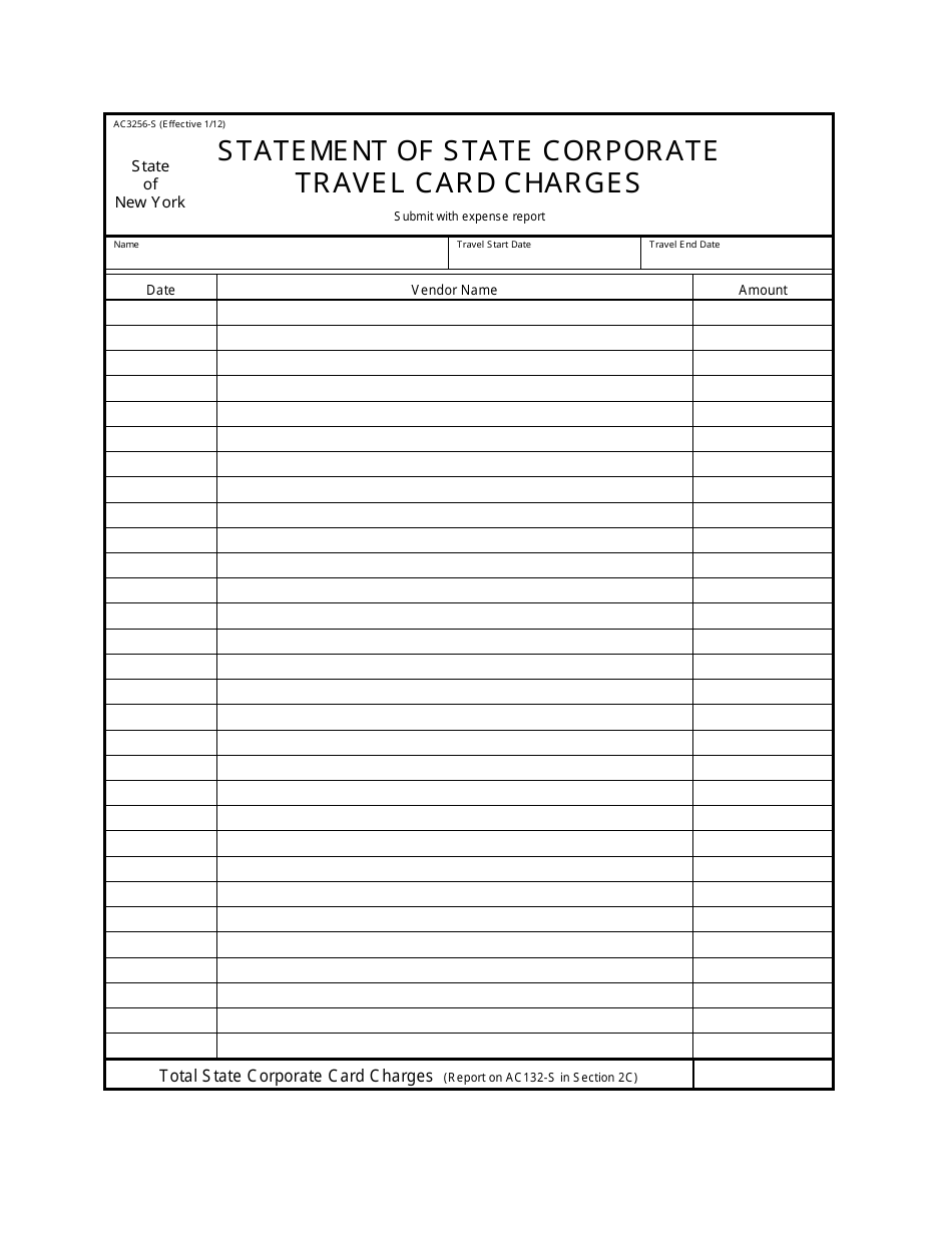 Form AC3256-S Statement of State Corporate Travel Card Charges - New York, Page 1