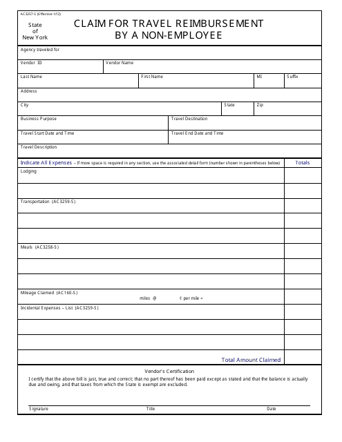 Form AC3257-S Claim for Travel Reimbursement by a Non-employee - New York