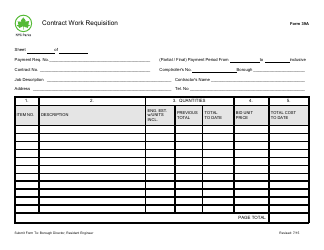 Form 39A &quot;Contract Work Requisition&quot; - New York City