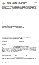 Form 42 Certificate of Contractor to the Comptroller or Financial Officer of the City of New York - New York City