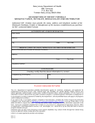 Document preview: Form WIC-12 Designation of Infant Formula Manufacturer, Retailer, Wholesaler and Distributor - New Jersey