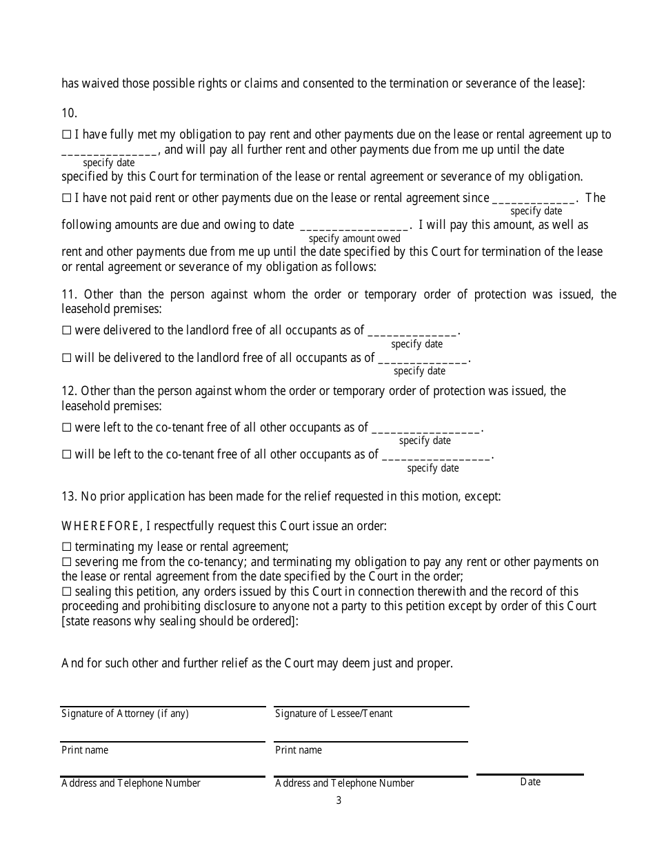 New York Application for an Order to Terminate or Sever Lease or Rental ...