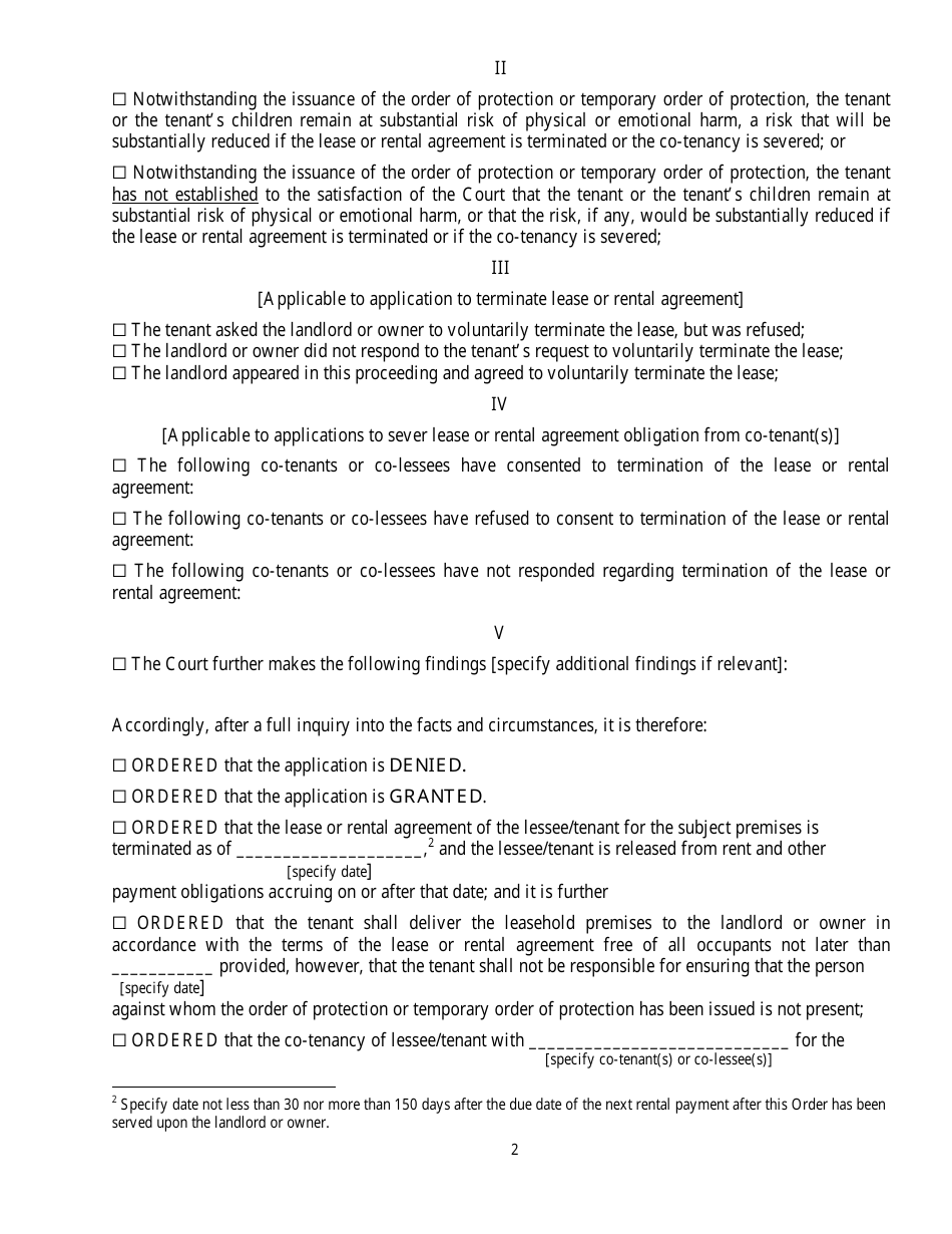 New York Order to Terminate or Sever Lease or Rental Agreement - Fill ...