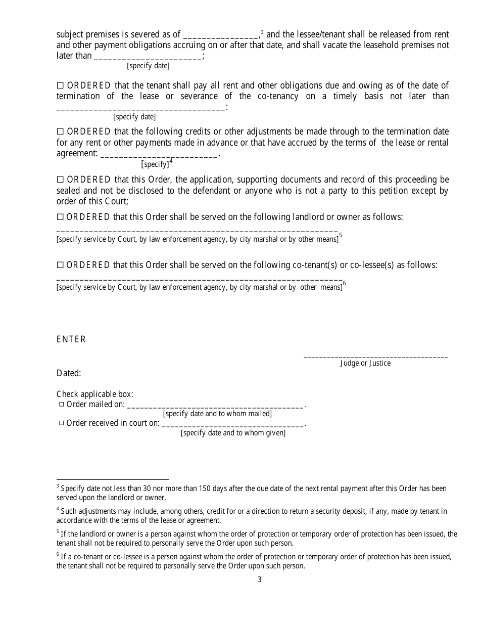 Order to Terminate or Sever Lease or Rental Agreement - New York, Page 3