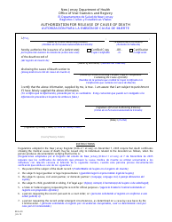 Document preview: Form REG-20 Authorization for Release of Cause of Death - New Jersey (English/Spanish)