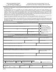 Document preview: Form REG-41 Application for an Uncertified Copy of an Adopted Person's Original Birth Record - New Jersey