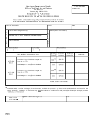 Form REG-62 Request to Purchase Certified Copy of Vital Records Forms - New Jersey
