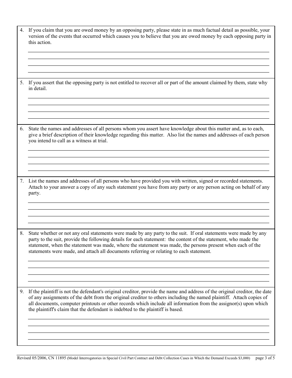 Form 11895 Model Interrogatories in Special Civil Part Contract and Debt Collection Cases in Which the Demand Exceeds $3,000 - New Jersey, Page 3