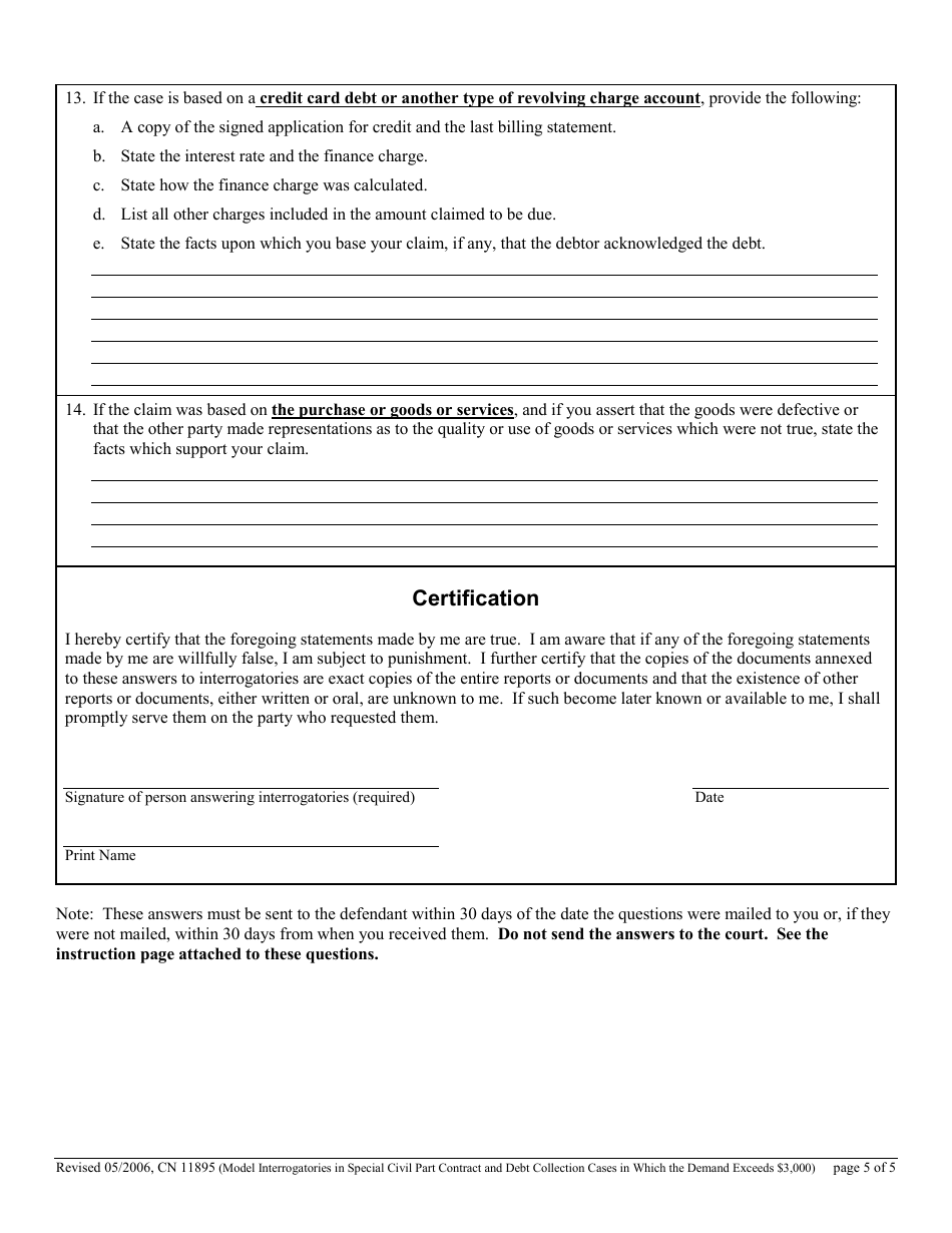 Form 11895 Model Interrogatories in Special Civil Part Contract and Debt Collection Cases in Which the Demand Exceeds $3,000 - New Jersey, Page 5