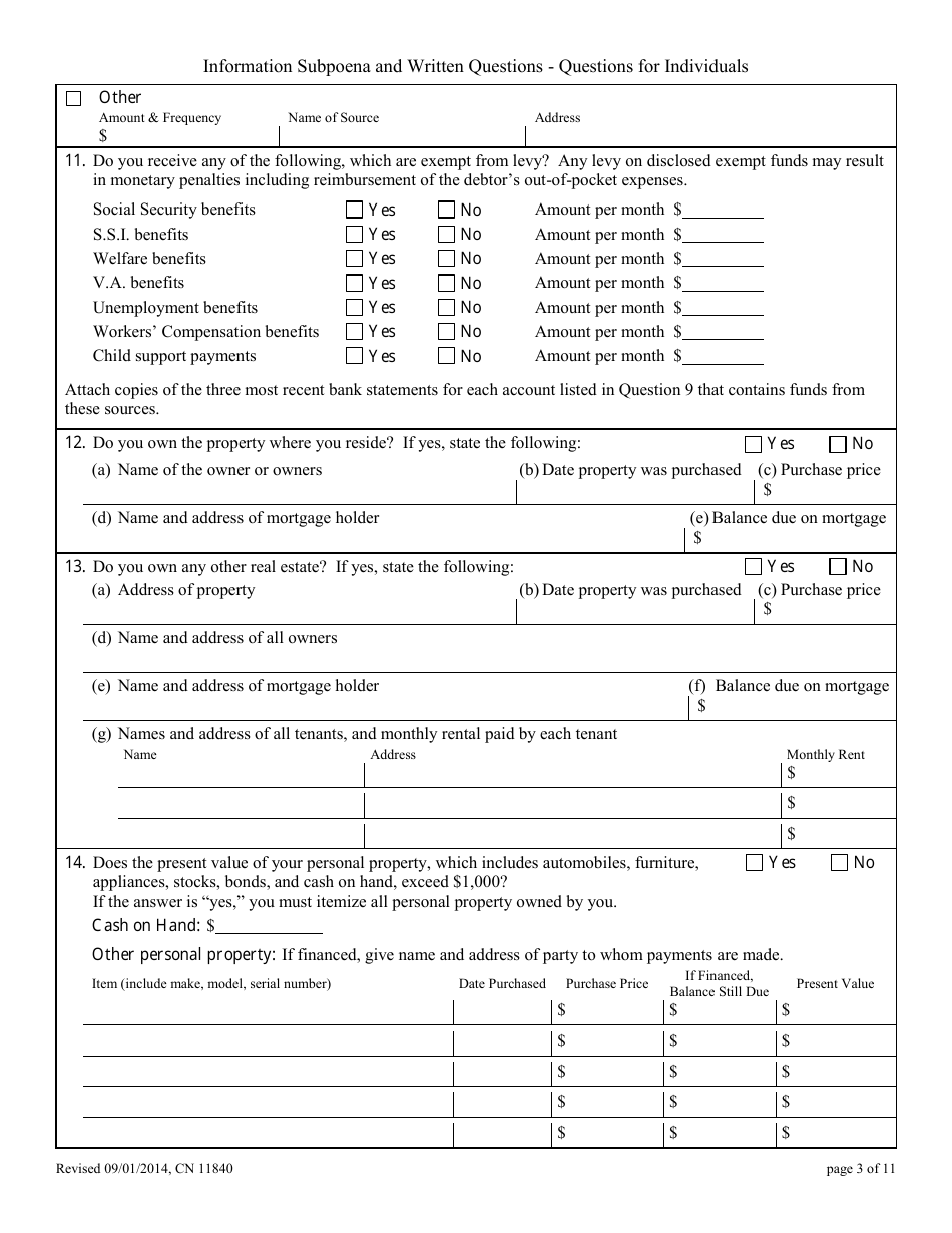 Form 11840 Appendix XI-L Information Subpoena - New Jersey, Page 3