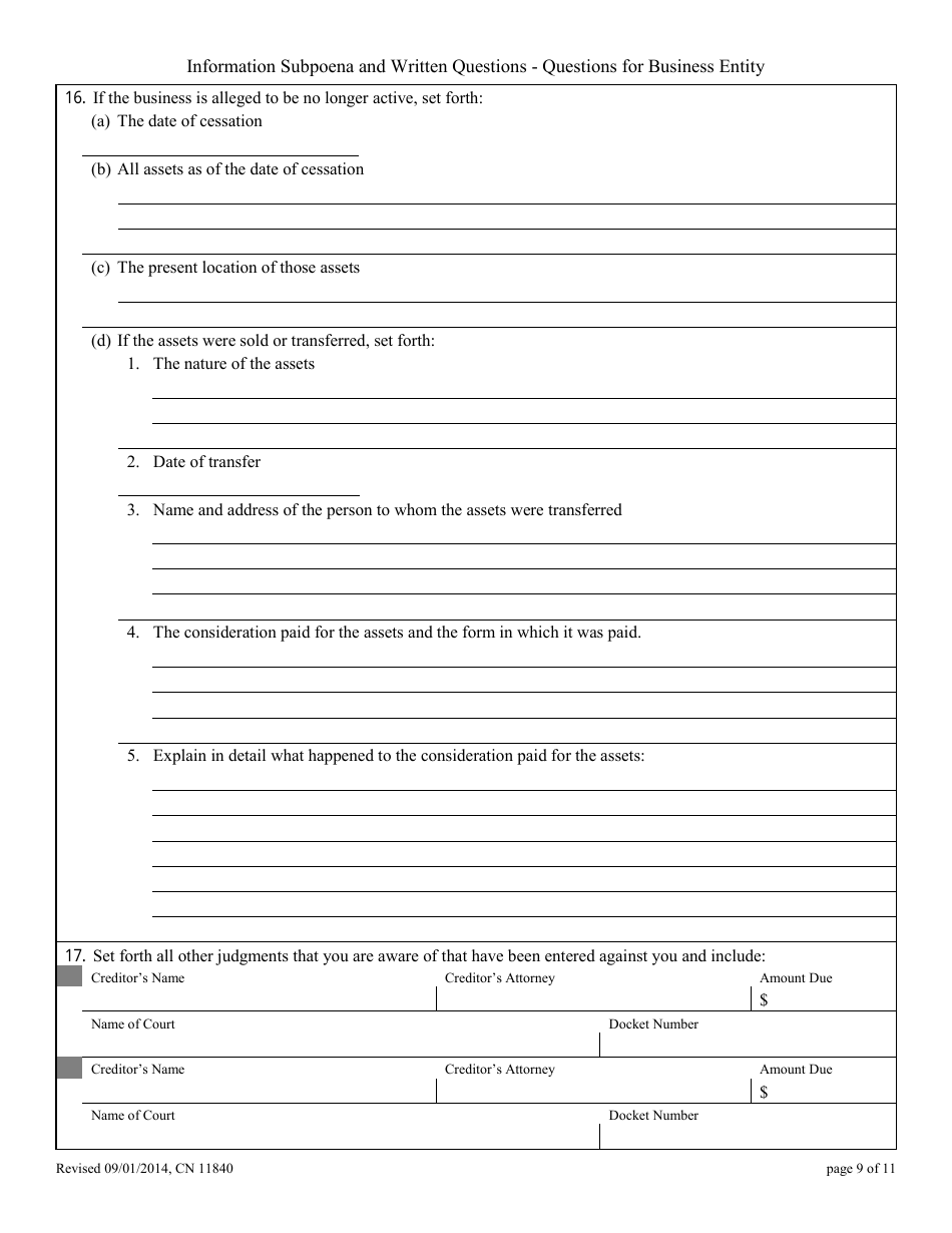 Form 11840 Appendix XI-L Information Subpoena - New Jersey, Page 9