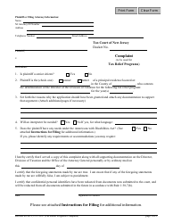 Form 11017 &quot;Tax Relief Programs Complaint&quot; - New Jersey